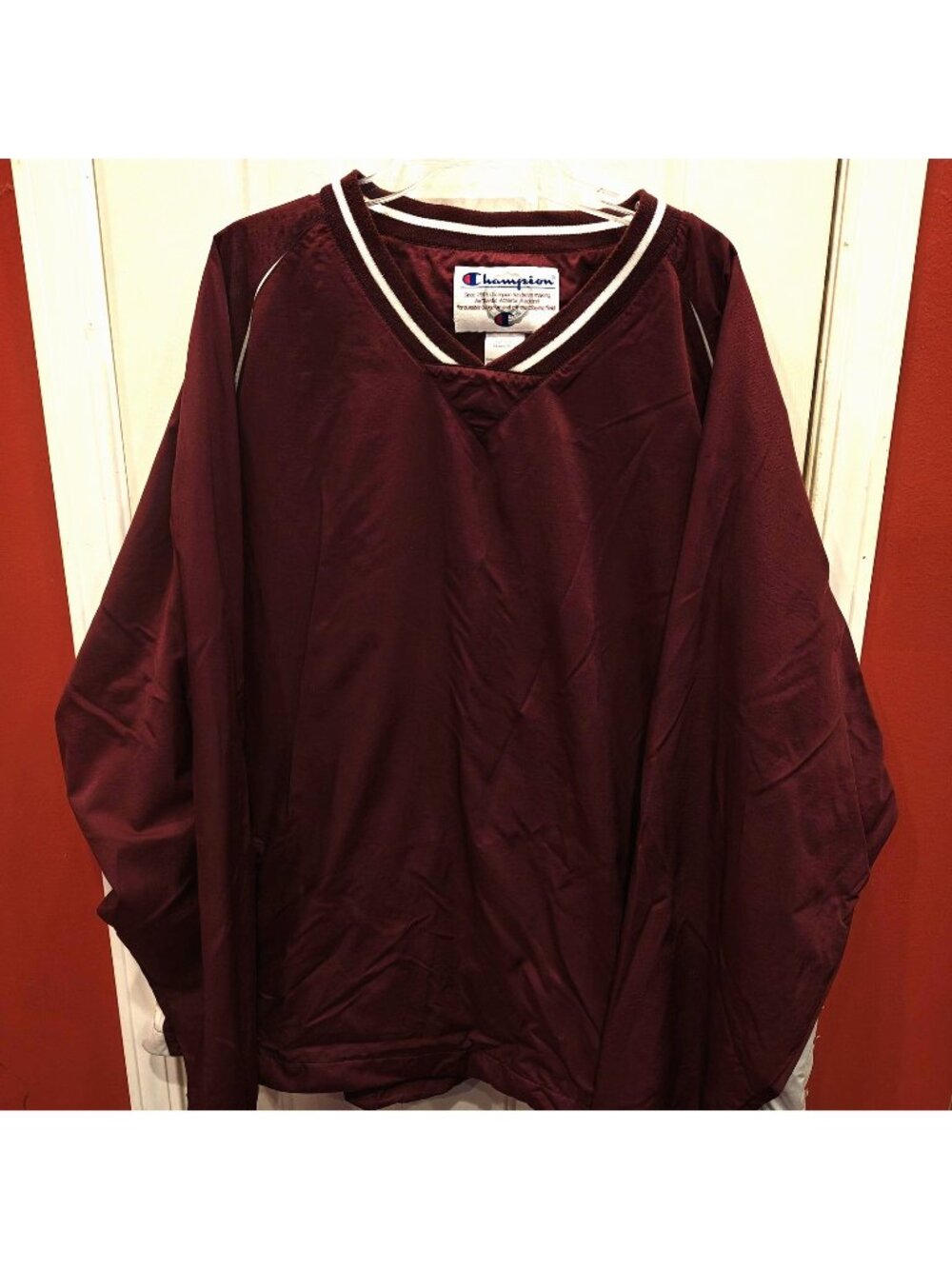 VTG Champion Windbreaker 90s Pullover Mens 3XL Red V-Neck Lined Athletic Jacket